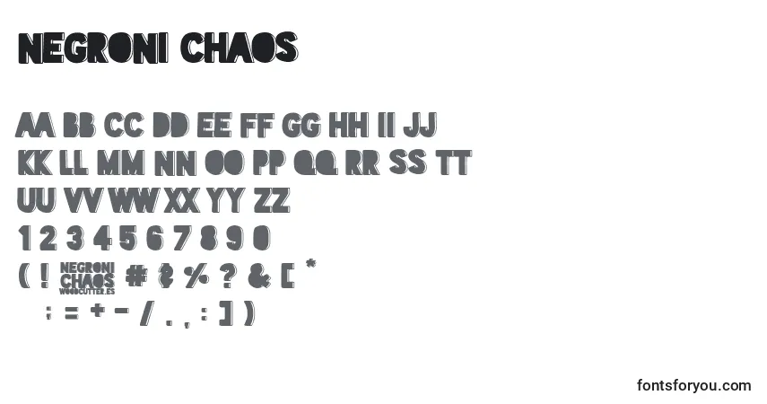 Czcionka Negroni Chaos – alfabet, cyfry, specjalne znaki