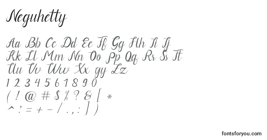 Schriftart Neguhetty – Alphabet, Zahlen, spezielle Symbole