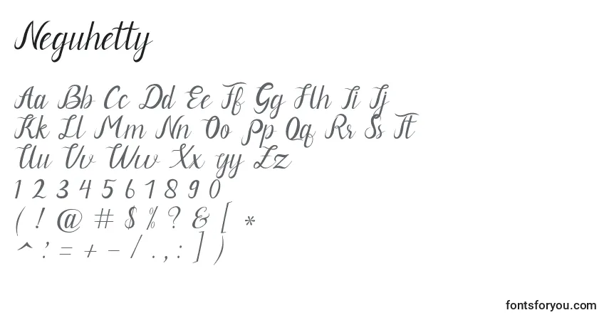 A fonte Neguhetty (135392) – alfabeto, números, caracteres especiais