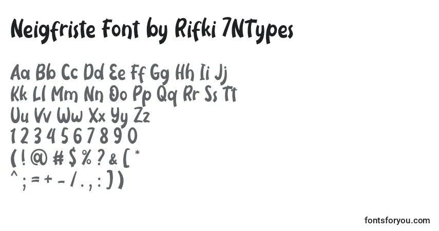 Schriftart Neigfriste Font by Rifki 7NTypes – Alphabet, Zahlen, spezielle Symbole