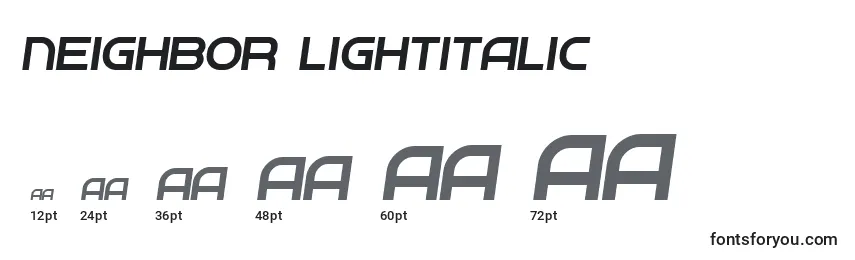 Размеры шрифта Neighbor LightItalic