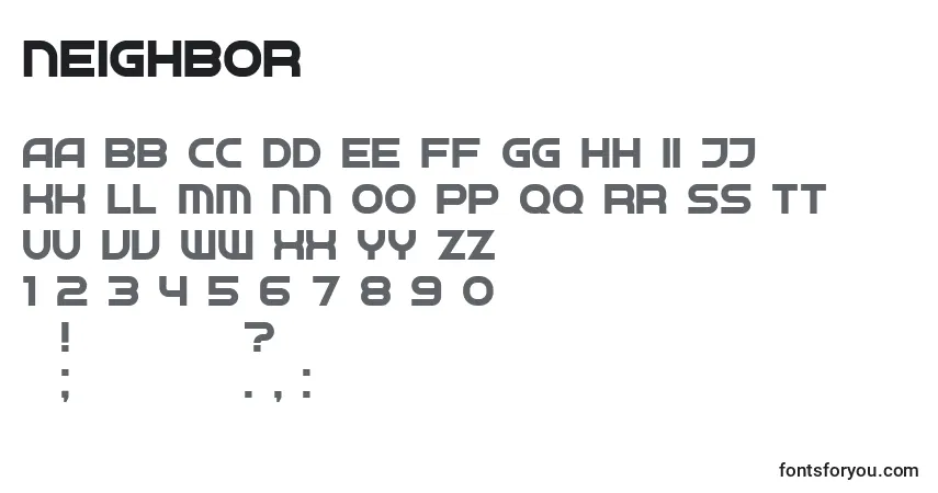 Schriftart Neighbor – Alphabet, Zahlen, spezielle Symbole