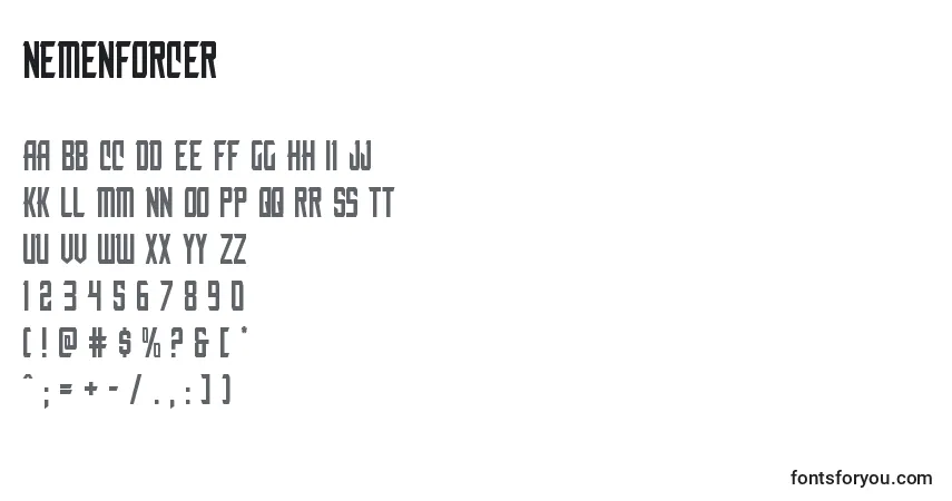 Schriftart Nemenforcer (135402) – Alphabet, Zahlen, spezielle Symbole