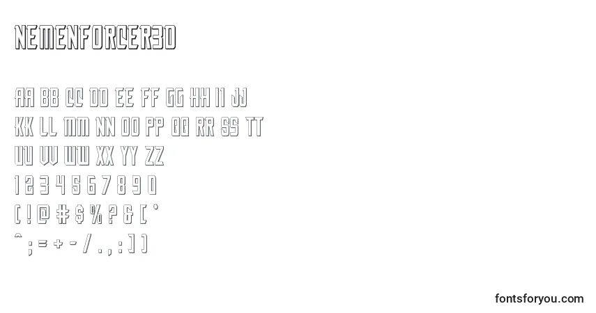 Schriftart Nemenforcer3d (135403) – Alphabet, Zahlen, spezielle Symbole