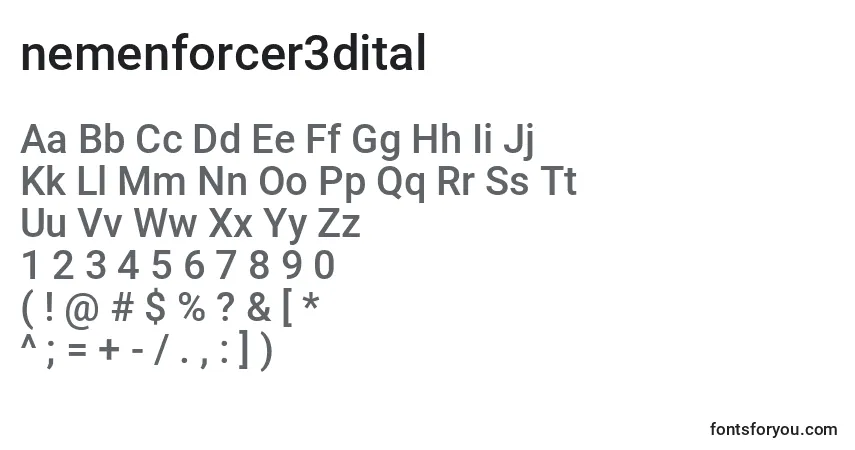 Czcionka Nemenforcer3dital (135404) – alfabet, cyfry, specjalne znaki
