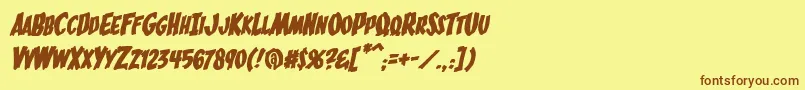 フォントBucketOBloodItalic – 茶色の文字が黄色の背景にあります。