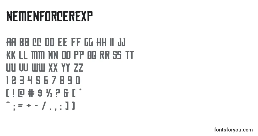 Nemenforcerexp (135411)-fontti – aakkoset, numerot, erikoismerkit