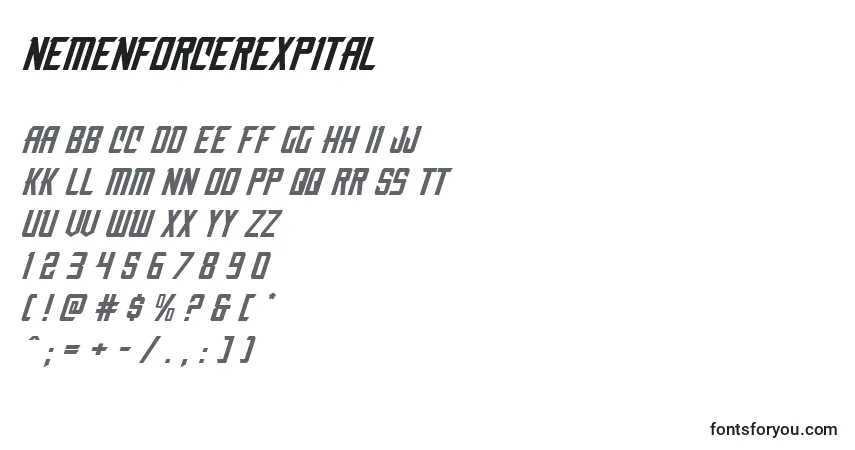 Schriftart Nemenforcerexpital (135412) – Alphabet, Zahlen, spezielle Symbole