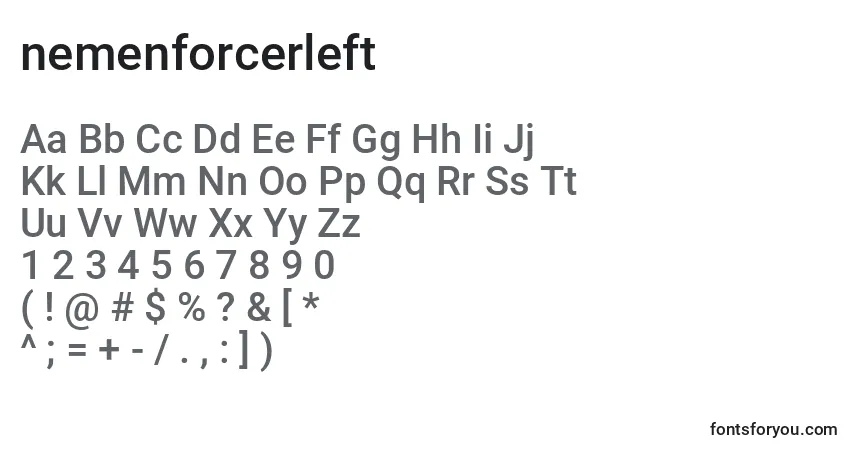 Шрифт Nemenforcerleft (135416) – алфавит, цифры, специальные символы