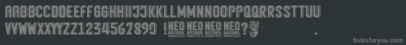Neo Nacional-fontti – harmaat kirjasimet mustalla taustalla