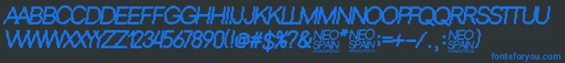 Weitere Informationen zur Neo Spain-Schriftart Neo Spain-Schriftart – Blaue Schriften auf schwarzem Hintergrund