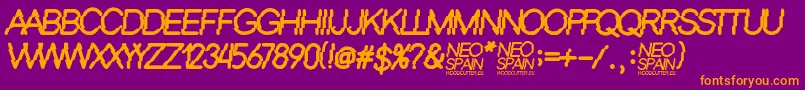 Neo Spain-Schriftart – Orangefarbene Schriften auf violettem Hintergrund