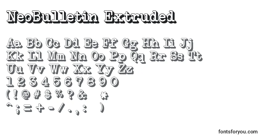 Schriftart NeoBulletin Extruded – Alphabet, Zahlen, spezielle Symbole