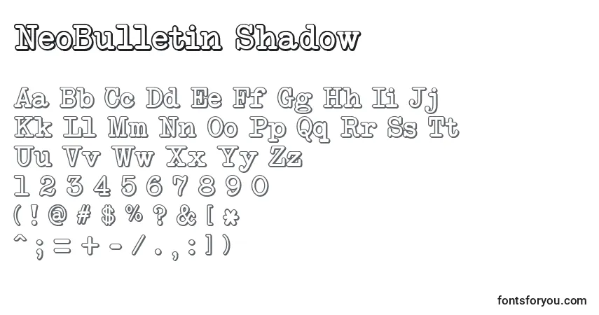 Шрифт NeoBulletin Shadow – алфавит, цифры, специальные символы