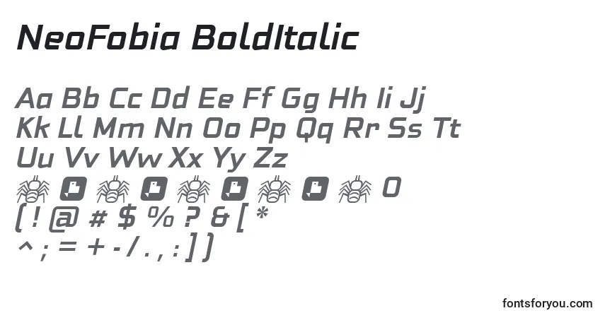 Czcionka NeoFobia BoldItalic – alfabet, cyfry, specjalne znaki