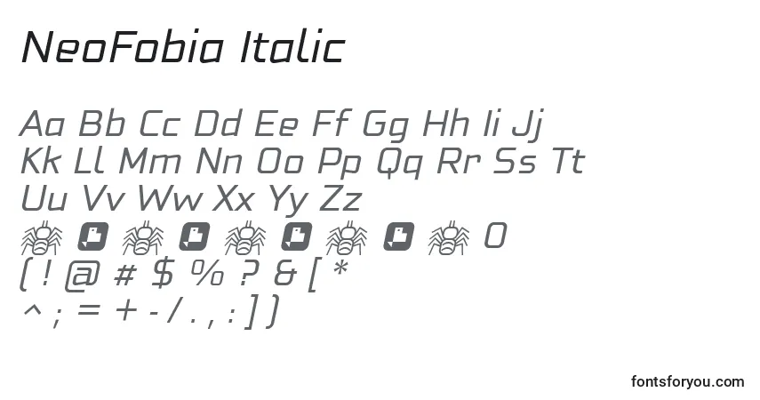 Шрифт NeoFobia Italic – алфавит, цифры, специальные символы