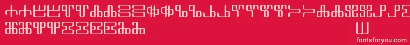 Neoglagolitic Alpha-Schriftart – Rosa Schriften auf rotem Hintergrund