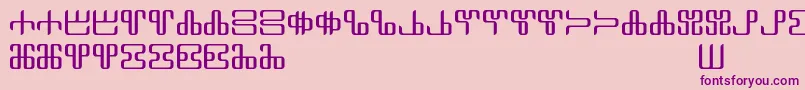 Neoglagolitic Alpha-Schriftart – Violette Schriften auf rosa Hintergrund