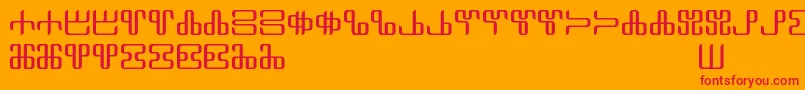 Neoglagolitic Alpha-Schriftart – Rote Schriften auf orangefarbenem Hintergrund
