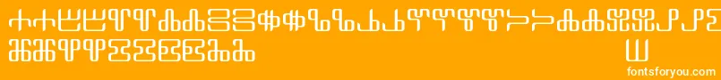 Neoglagolitic Alpha-Schriftart – Weiße Schriften auf orangefarbenem Hintergrund