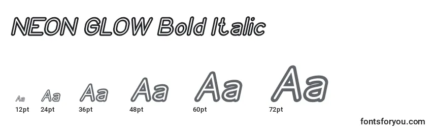 Размеры шрифта NEON GLOW Bold Italic