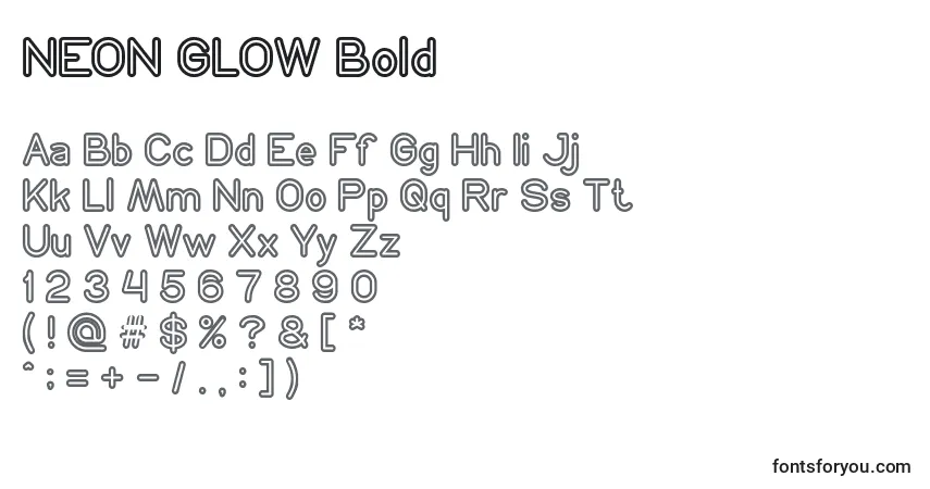 Шрифт NEON GLOW Bold – алфавит, цифры, специальные символы