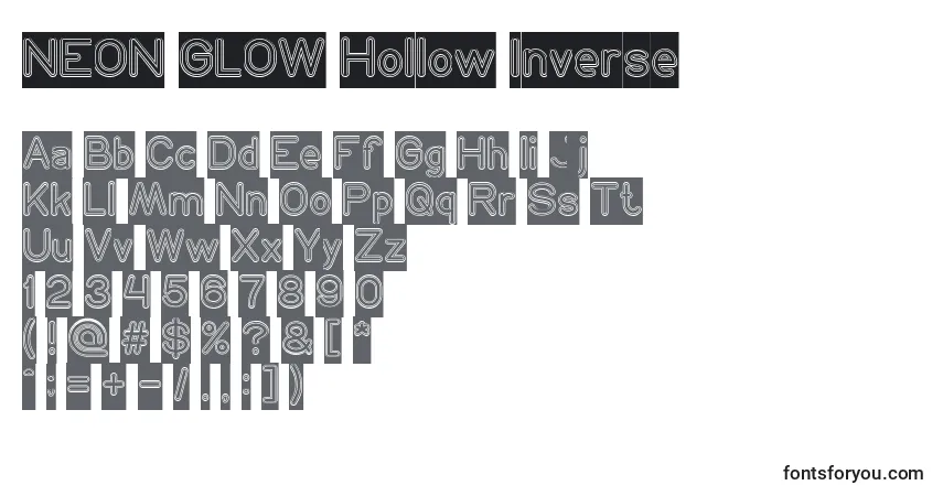 NEON GLOW Hollow Inverse Font – alphabet, numbers, special characters