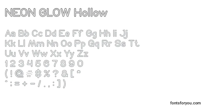 NEON GLOW Hollow Font – alphabet, numbers, special characters