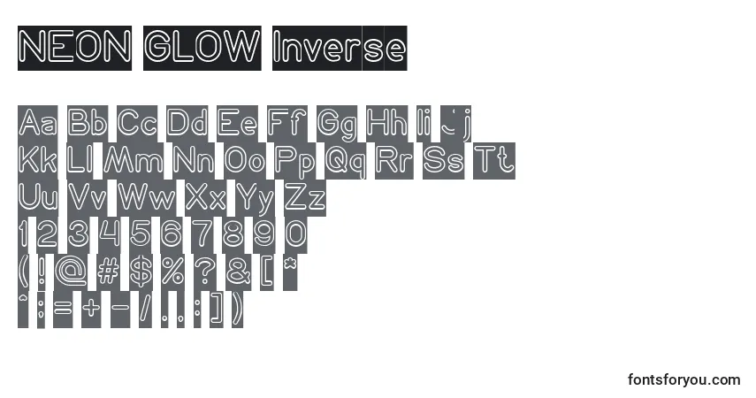 Czcionka NEON GLOW Inverse – alfabet, cyfry, specjalne znaki