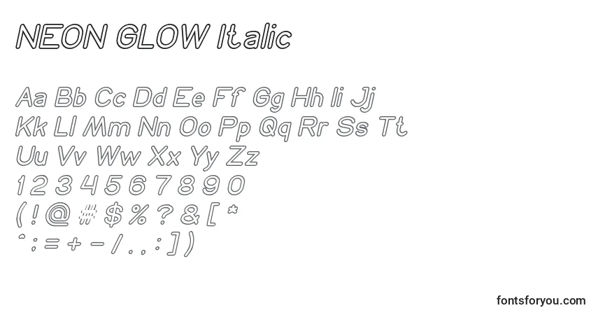 Fuente NEON GLOW Italic - alfabeto, números, caracteres especiales
