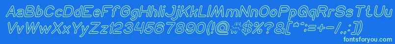 Czcionka NEON GLOW Italic – zielone czcionki na niebieskim tle