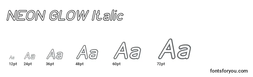 Größen der Schriftart NEON GLOW Italic