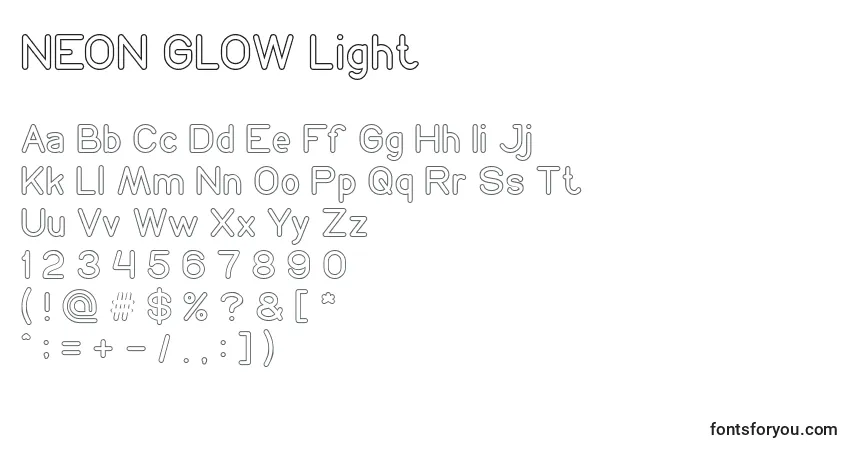 Шрифт NEON GLOW Light – алфавит, цифры, специальные символы