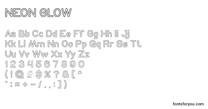 Шрифт NEON GLOW – алфавит, цифры, специальные символы