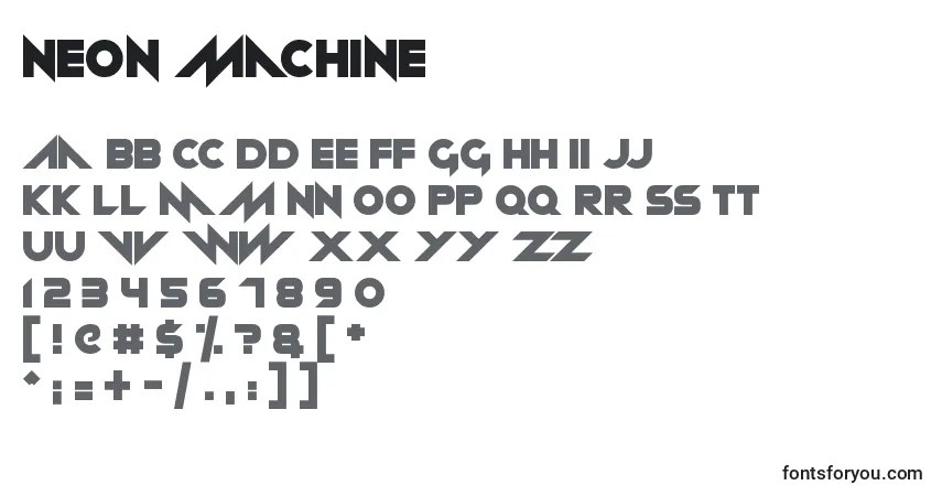 Neon machine-fontti – aakkoset, numerot, erikoismerkit