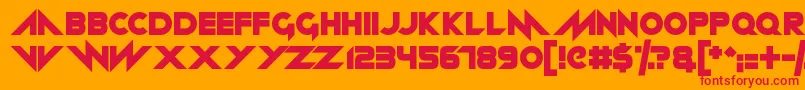 Neon machine-Schriftart – Rote Schriften auf orangefarbenem Hintergrund