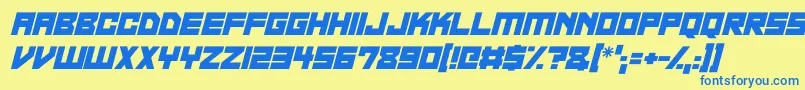 フォントNeon Overdrive Italic – 青い文字が黄色の背景にあります。