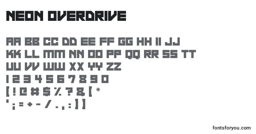 Schriftart Neon Overdrive – Alphabet, Zahlen, spezielle Symbole