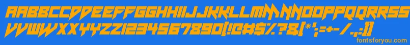 フォントNeon Vampire Italic – オレンジ色の文字が青い背景にあります。