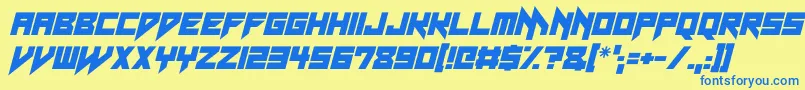 フォントNeon Vampire Italic – 青い文字が黄色の背景にあります。