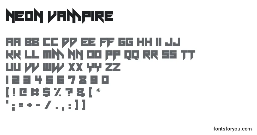 Schriftart Neon Vampire – Alphabet, Zahlen, spezielle Symbole