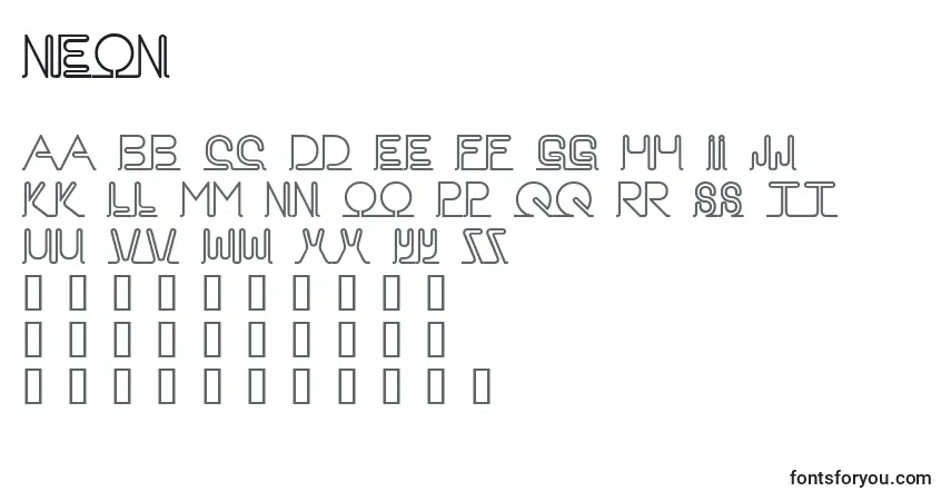 Neon (135457)フォント–アルファベット、数字、特殊文字