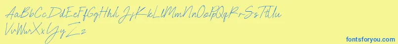 フォントNEONCITY SCRIPT Demo – 青い文字が黄色の背景にあります。