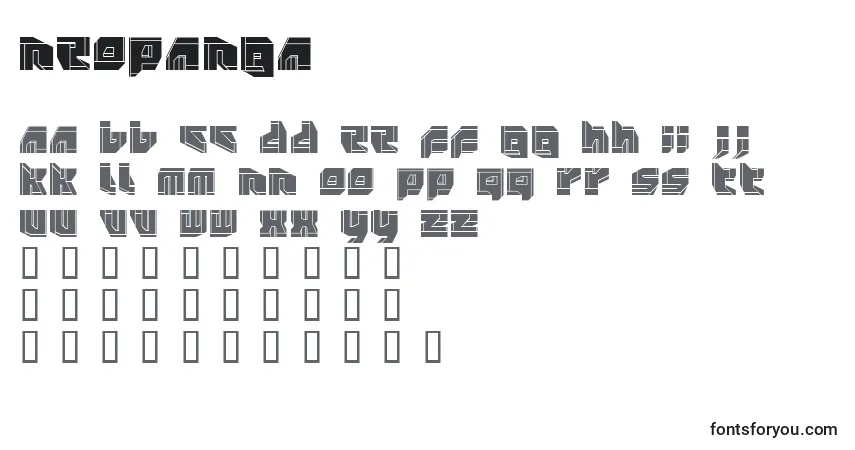 A fonte NEOPANGA (135459) – alfabeto, números, caracteres especiais