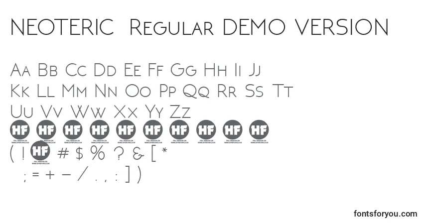 Schriftart NEOTERIC  Regular DEMO VERSION – Alphabet, Zahlen, spezielle Symbole