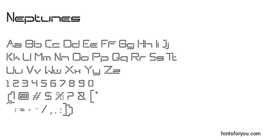 Schriftart Neptunes – Alphabet, Zahlen, spezielle Symbole