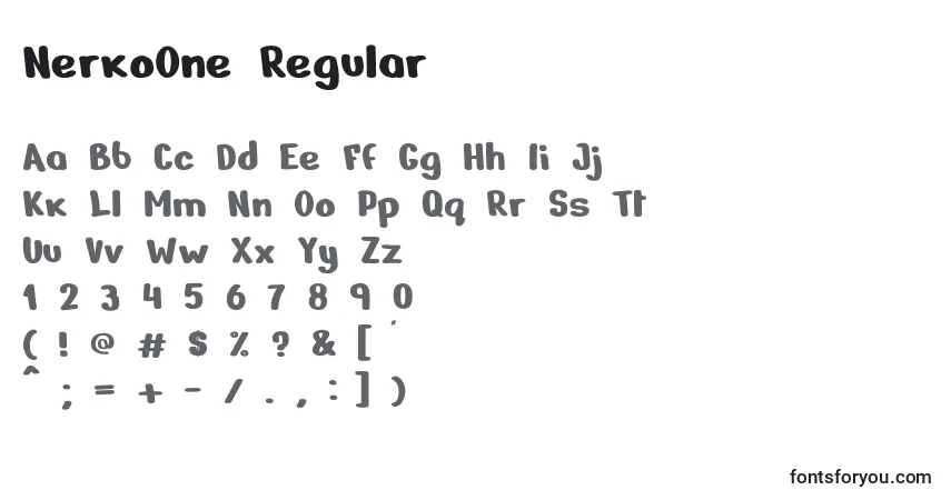 Czcionka NerkoOne Regular – alfabet, cyfry, specjalne znaki