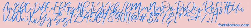 NermolaScript Regular-Schriftart – Blaue Schriften auf rosa Hintergrund