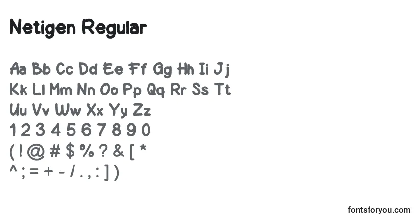 A fonte Netigen Regular – alfabeto, números, caracteres especiais