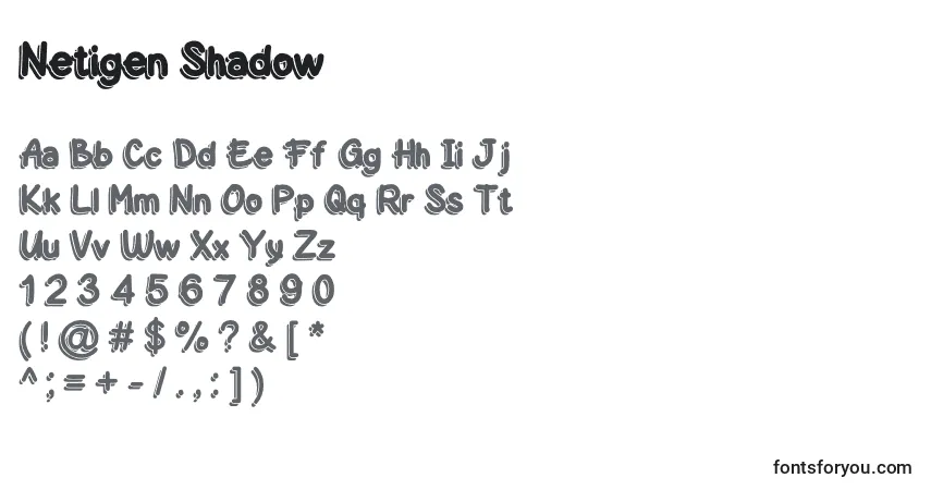 A fonte Netigen Shadow – alfabeto, números, caracteres especiais